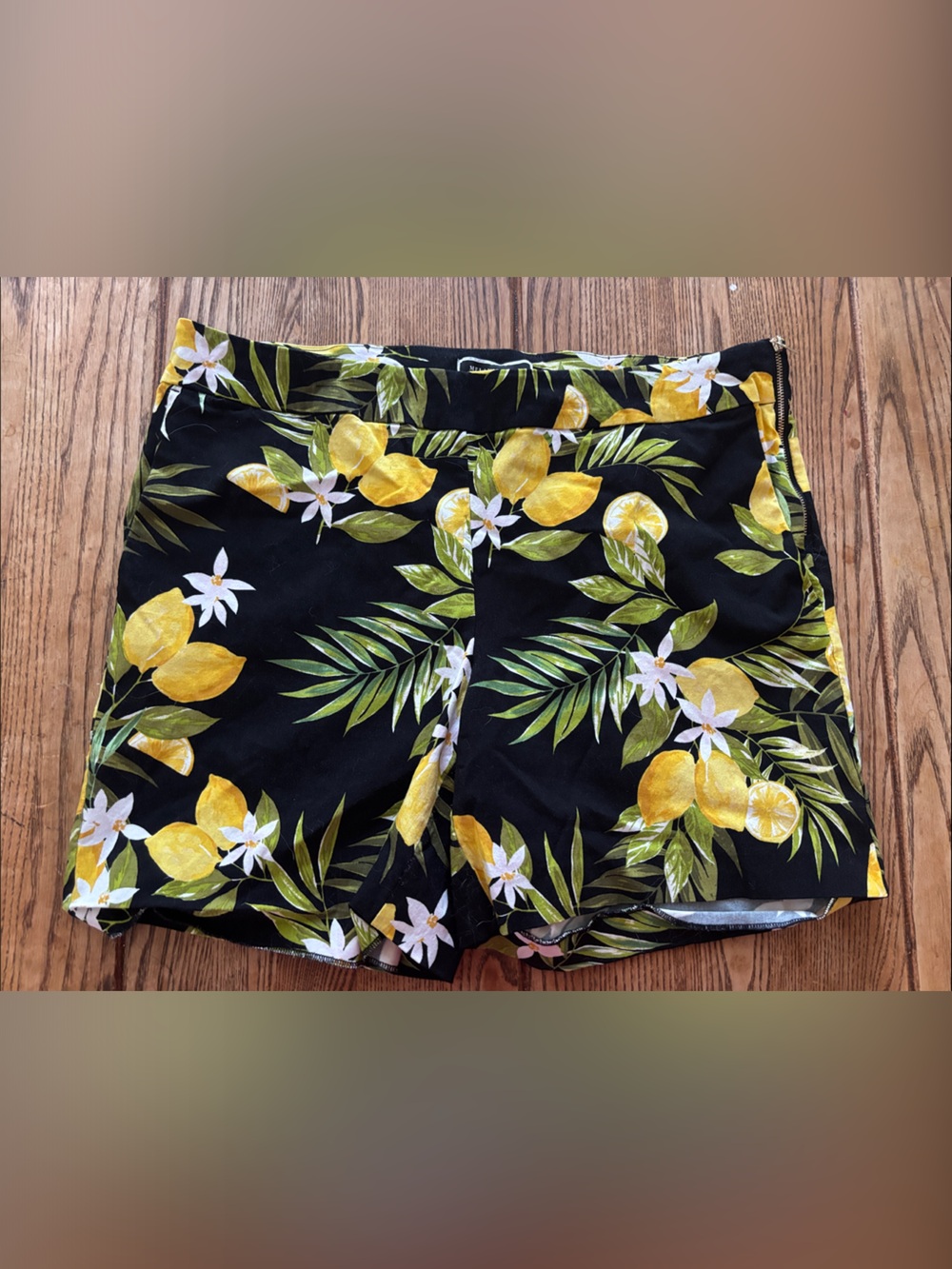 Black Lemon & Tropical Leaf Print Shorts